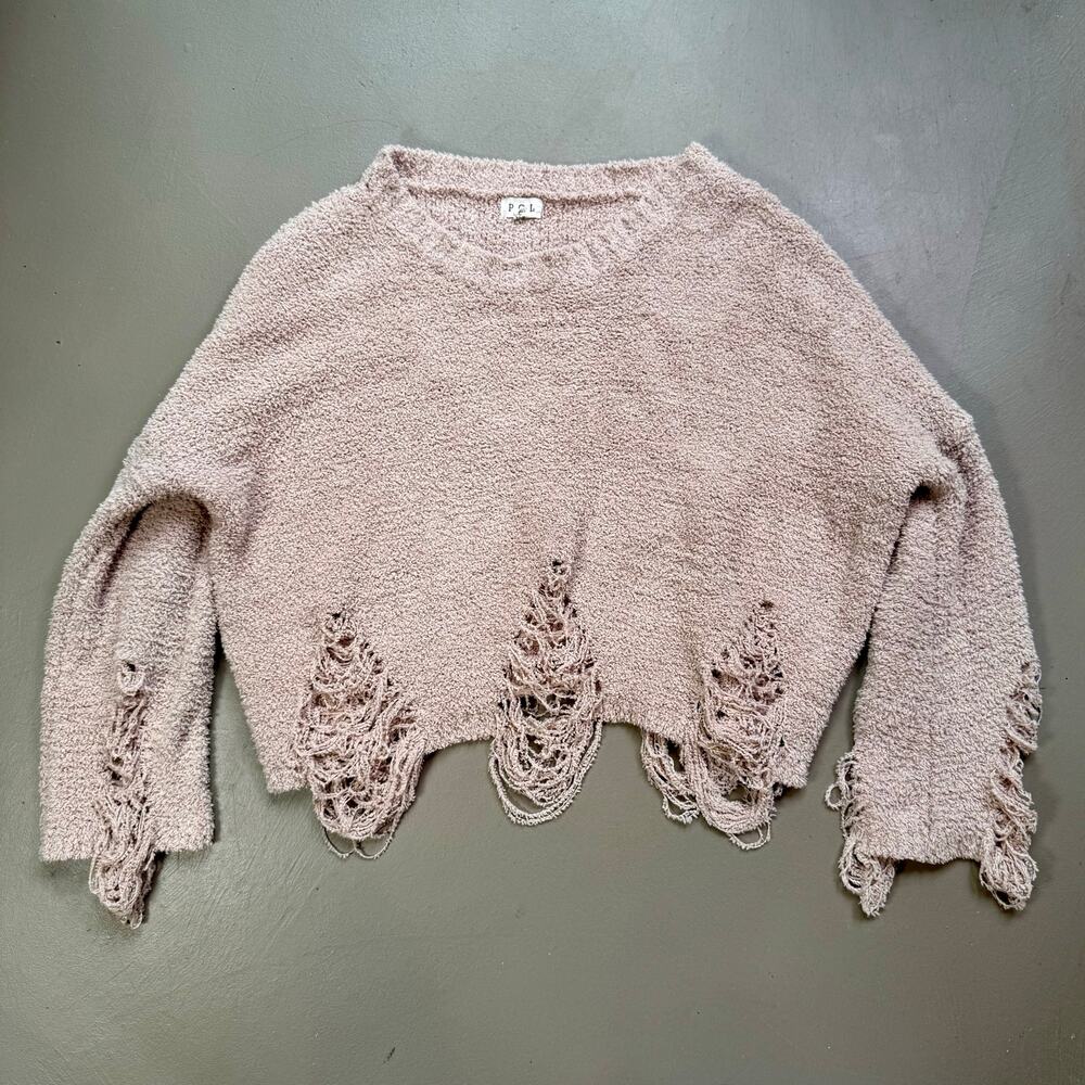 POL Distressed Popcorn Sweater Cropped Shaggy Knit Grunge Fairycore Size Small